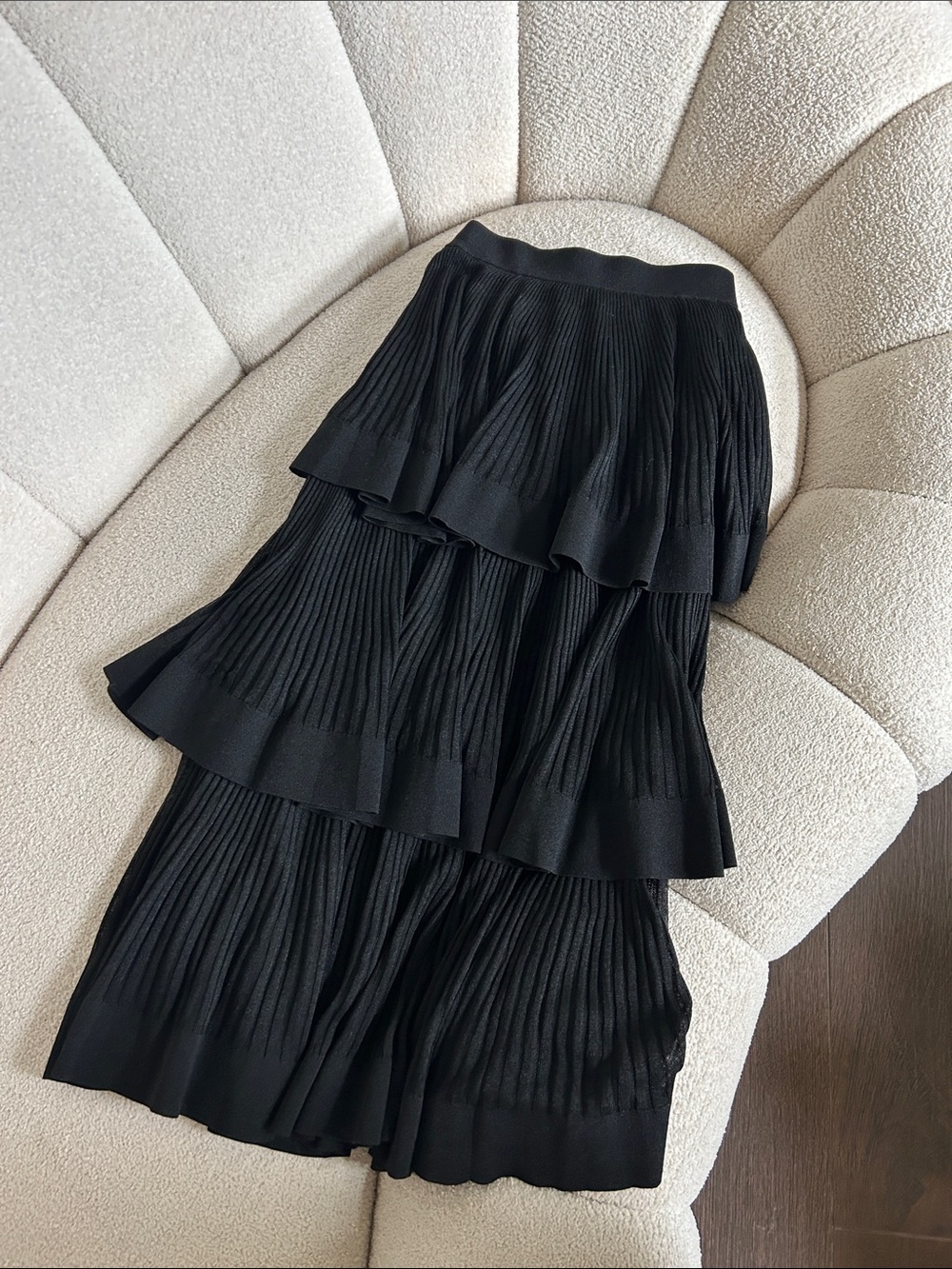 Zimmermann Black Tiered Pleated Maxi Skirt